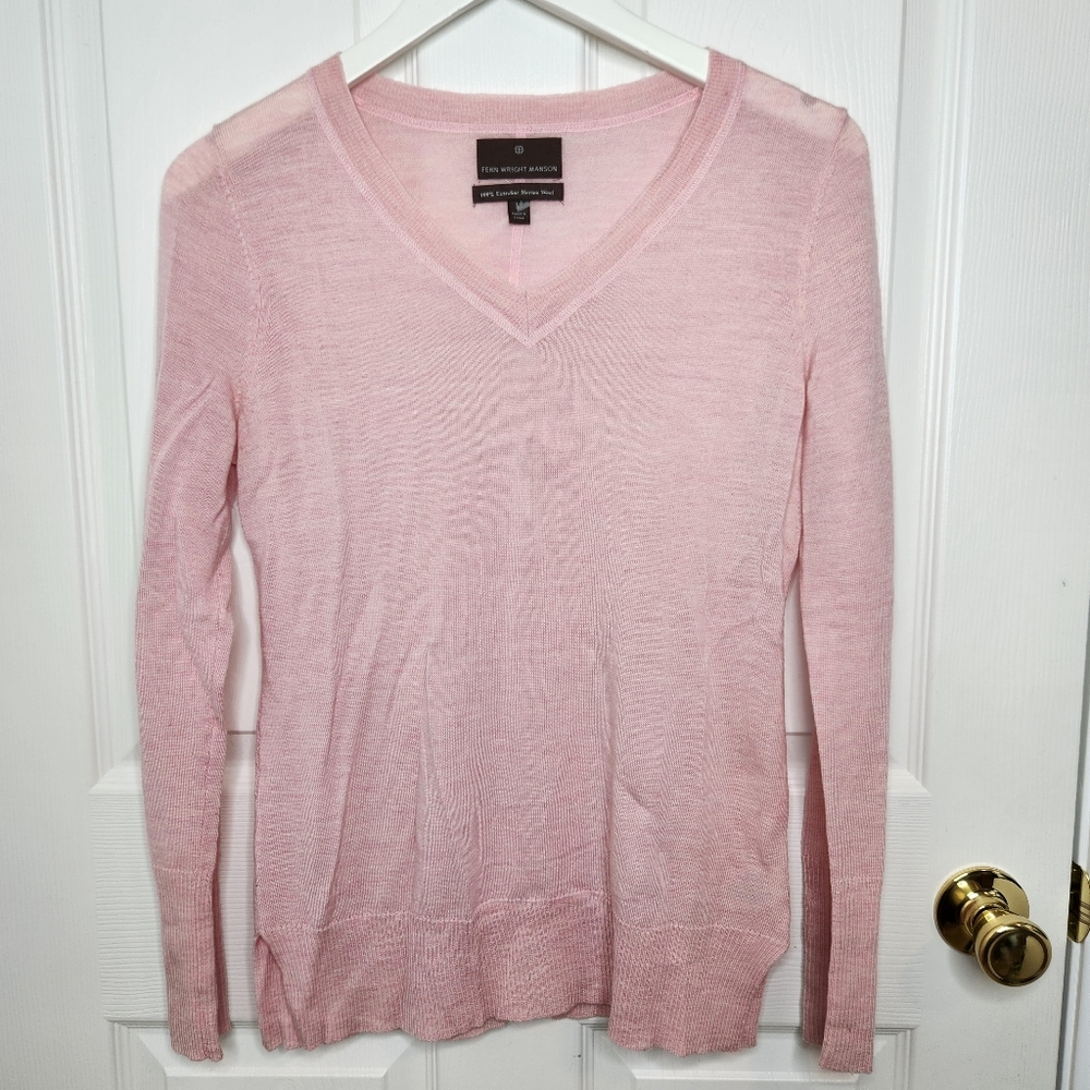 Fenn Wright Manson Pink V-Neck Sweater Merino Wool Size Medium